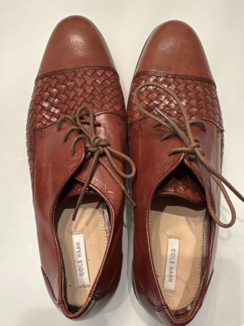 Cole Haan Men's Woven Leather Oxfords in Chestnut Brown